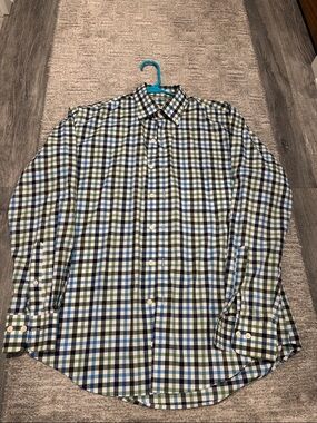 Peter Millar Men's Long-Sleeve Button-Down Plaid Shirt - Blue & Green size M